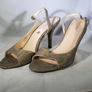 Gold mesh high heel sandals